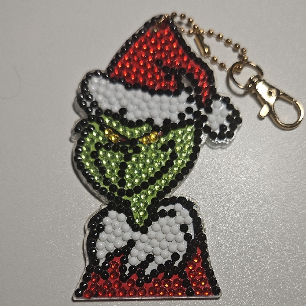 Festive Grinch Keychain Diamond Art Style